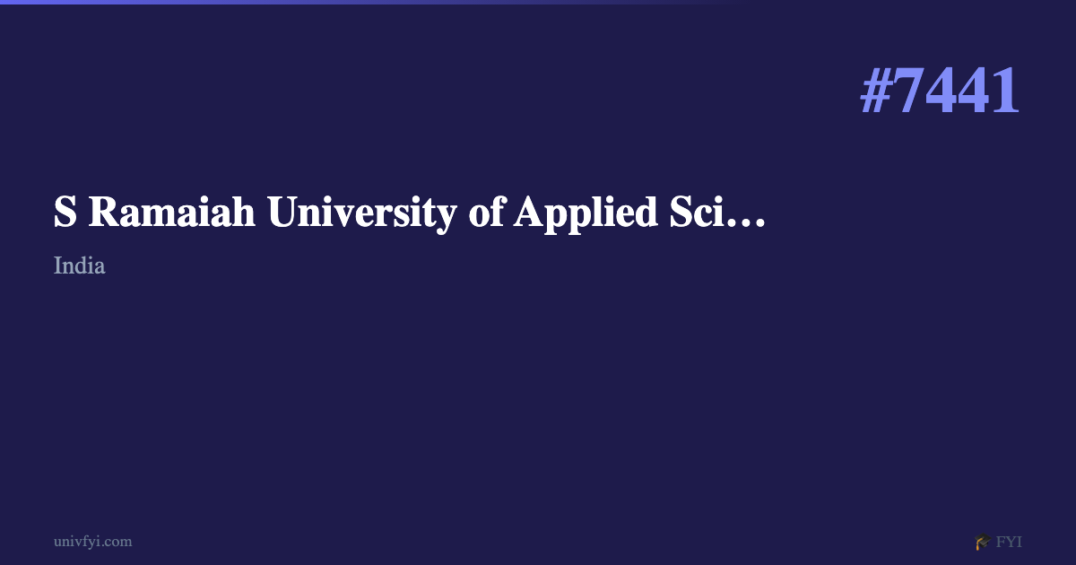 S Ramaiah University of Applied Sciences — University Profile — UnivFYI